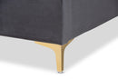 Sasha Gray Velvet Fabric Upholstered and Gold Metal Queen Size Platform Bed Baxton