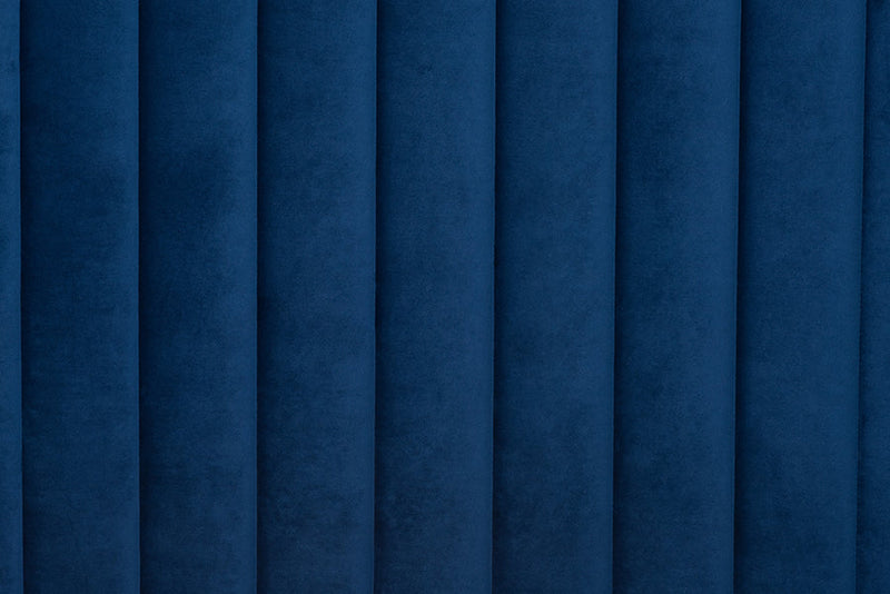Tristan Navy Blue Velvet Fabric Gold Metal King Size Platform Bed Baxton