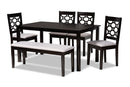 Seanna Gray Fabric Upholstered and Dark Brown 6-Piece Dining Set Baxton