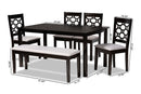 Seanna Gray Fabric Upholstered and Dark Brown 6-Piece Dining Set Baxton