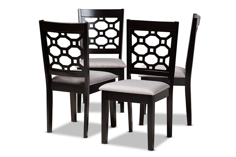 Parthenia Modern and Contemporary Gray Fabric Upholstered and Dark Brown Finished Wood 4-Piece Dining Chair Set