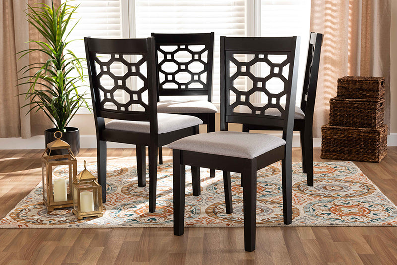 Parthenia Modern and Contemporary Gray Fabric Upholstered and Dark Brown Finished Wood 4-Piece Dining Chair Set