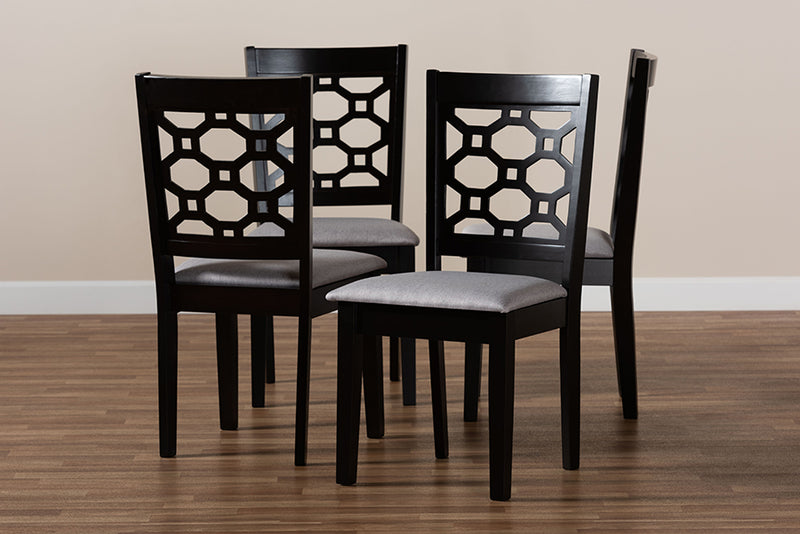 Parthenia Modern and Contemporary Gray Fabric Upholstered and Dark Brown Finished Wood 4-Piece Dining Chair Set