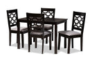 Tartan Gray Fabric Upholstered and Dark Brown 5-Piece Dining Set Baxton