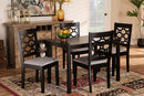 Tartan Gray Fabric Upholstered and Dark Brown 5-Piece Dining Set Baxton