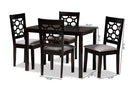 Tartan Gray Fabric Upholstered and Dark Brown 5-Piece Dining Set Baxton