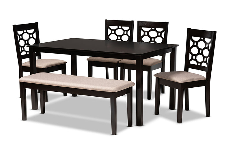 Seanna Modern and Contemporary Sand Fabric Upholstered and Dark Brown Finished Wood 6-Piece Dining Set