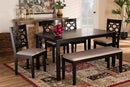 Seanna Sand Fabric Upholstered and Dark Brown 6-Piece Dining Set Baxton