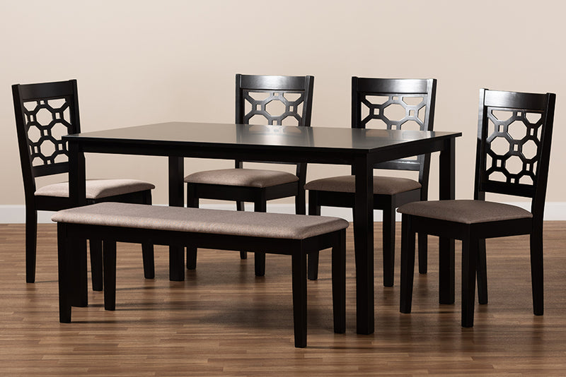 Seanna Modern and Contemporary Sand Fabric Upholstered and Dark Brown Finished Wood 6-Piece Dining Set