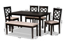 Seanna Sand Fabric Upholstered and Dark Brown 6-Piece Dining Set Baxton