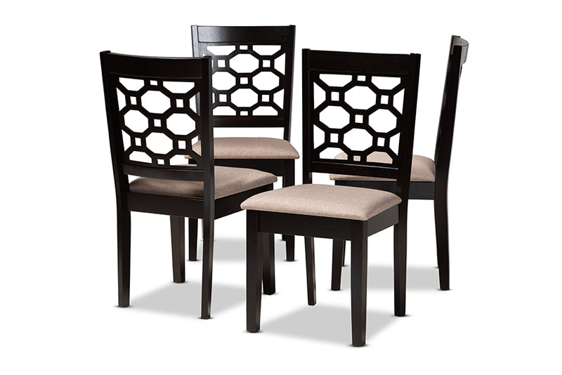 Parthenia Modern and Contemporary Sand Fabric Upholstered and Dark Brown Finished Wood 4-Piece Dining Chair Set