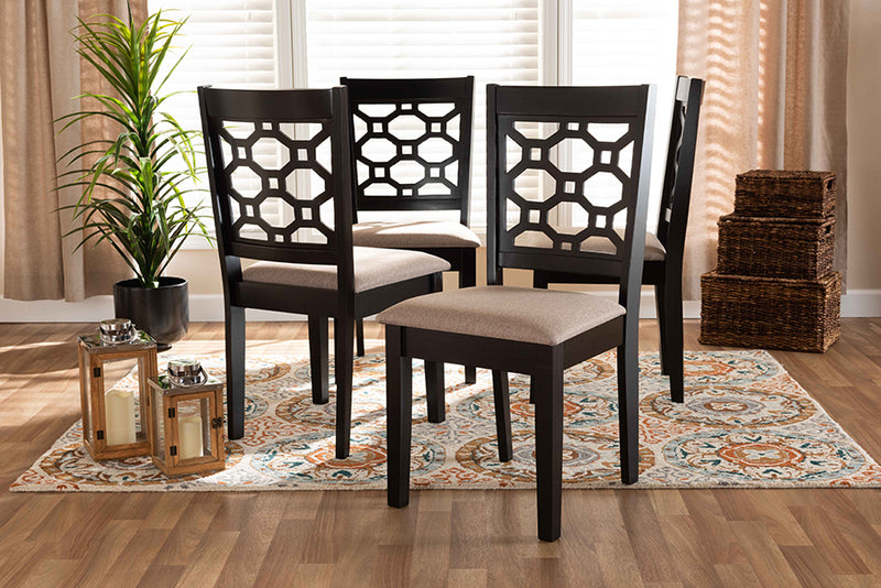 Parthenia Modern and Contemporary Sand Fabric Upholstered and Dark Brown Finished Wood 4-Piece Dining Chair Set