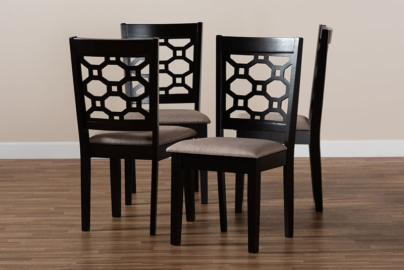 Parthenia Modern and Contemporary Sand Fabric Upholstered and Dark Brown Finished Wood 4-Piece Dining Chair Set