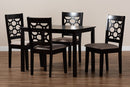 Tartan Sand Fabric Upholstered and Dark Brown 5-Piece Dining Set Baxton