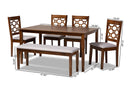 Seanna Gray Fabric Upholstered and Walnut Brown 6-Piece Dining Set Baxton