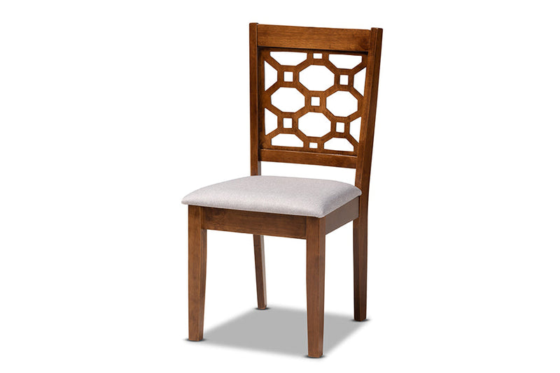 Parthenia Gray Fabric Upholstered and Walnut Brown 4Pc Dining Chair Set Baxton