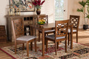 Tartan Gray Fabric Upholstered and Walnut Brown 5-Piece Dining Set Baxton