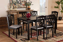 Loreto Gray Fabric Upholstered and Dark Brown 7-Piece Dining Set Baxton