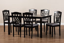Loreto Gray Fabric Upholstered and Dark Brown 7-Piece Dining Set Baxton