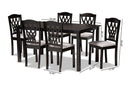 Loreto Gray Fabric Upholstered and Dark Brown 7-Piece Dining Set Baxton