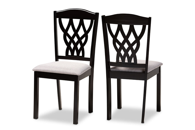 Vevina Modern and Contemporary Gray Fabric Upholstered and Dark Brown Finished Wood 2-Piece Dining Chair Set