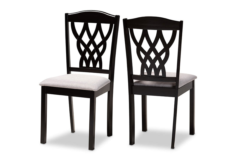 Vevina Gray Fabric Upholstered and Dark Brown 2Pc Dining Chair Set Baxton