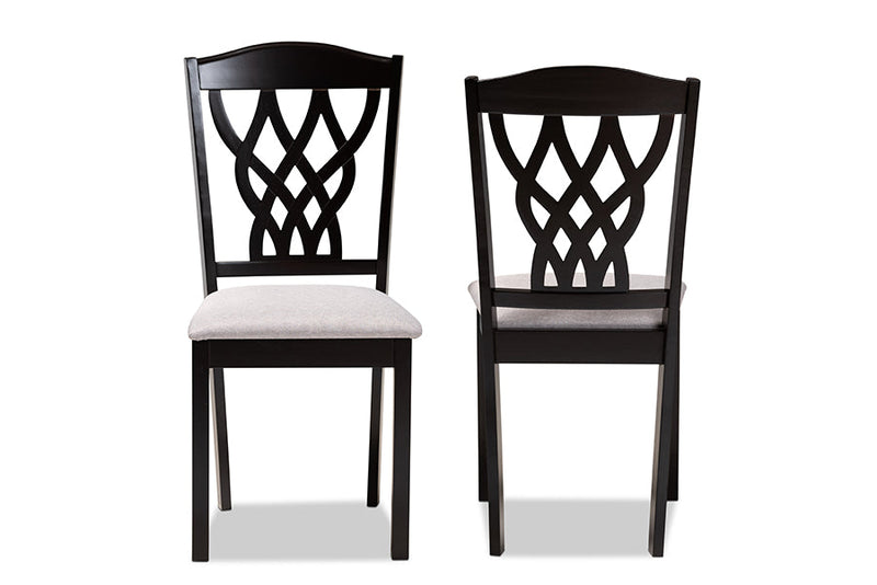 Vevina Gray Fabric Upholstered and Dark Brown 2Pc Dining Chair Set Baxton