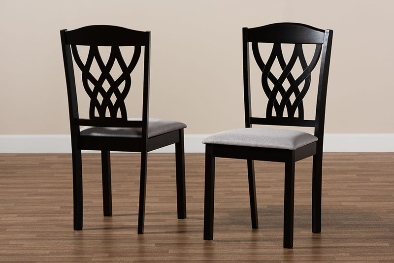 Vevina Modern and Contemporary Gray Fabric Upholstered and Dark Brown Finished Wood 2-Piece Dining Chair Set