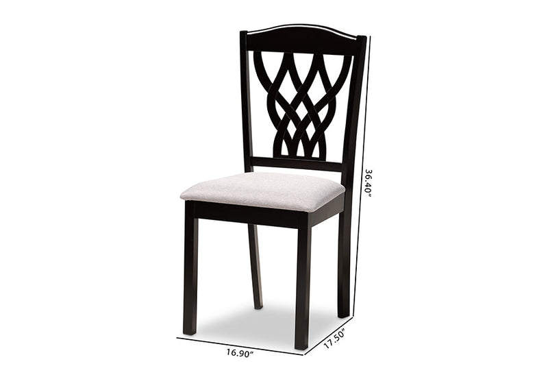 Vevina Gray Fabric Upholstered and Dark Brown 2Pc Dining Chair Set Baxton
