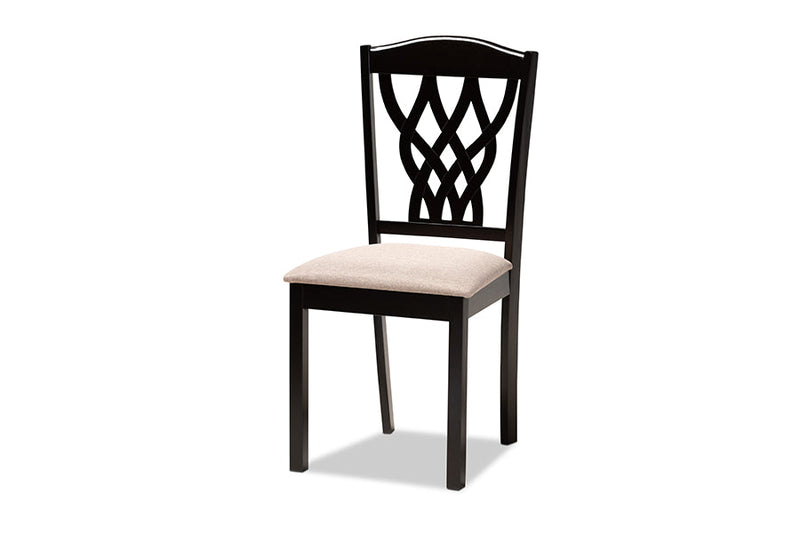 Loreto Sand Fabric Upholstered and Dark Brown 7-Piece Dining Set Baxton