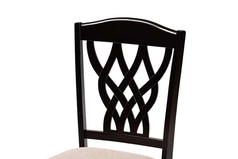 Loreto Sand Fabric Upholstered and Dark Brown 7-Piece Dining Set Baxton