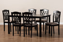 Loreto Sand Fabric Upholstered and Dark Brown 7-Piece Dining Set Baxton