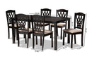 Loreto Sand Fabric Upholstered and Dark Brown 7-Piece Dining Set Baxton