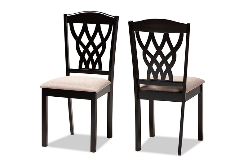 Vevina Modern and Contemporary Sand Fabric Upholstered and Dark Brown Finished Wood 2-Piece Dining Chair Set