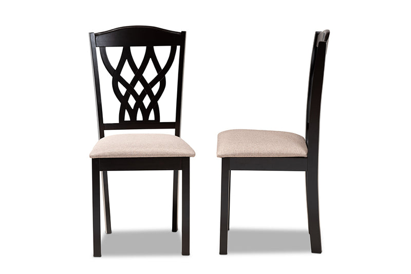 Vevina Modern and Contemporary Sand Fabric Upholstered and Dark Brown Finished Wood 2-Piece Dining Chair Set