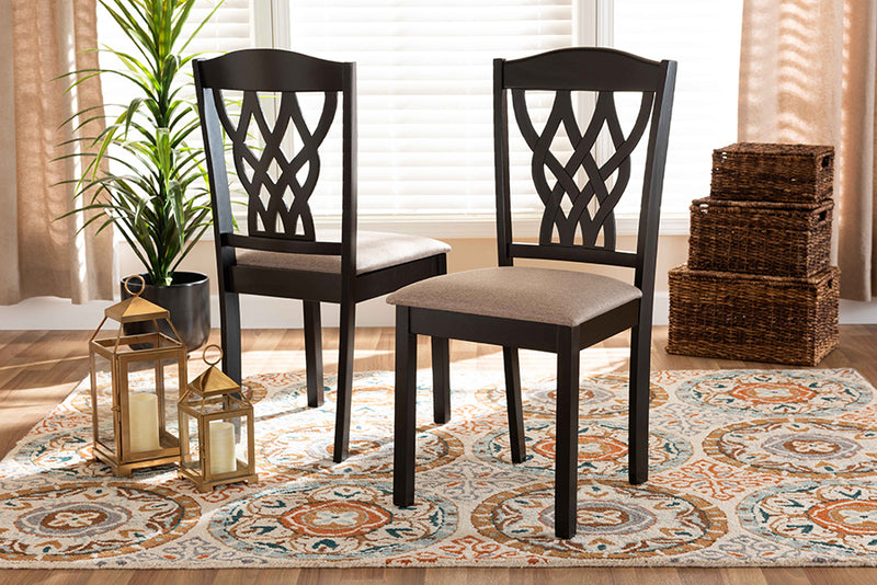 Vevina Modern and Contemporary Sand Fabric Upholstered and Dark Brown Finished Wood 2-Piece Dining Chair Set