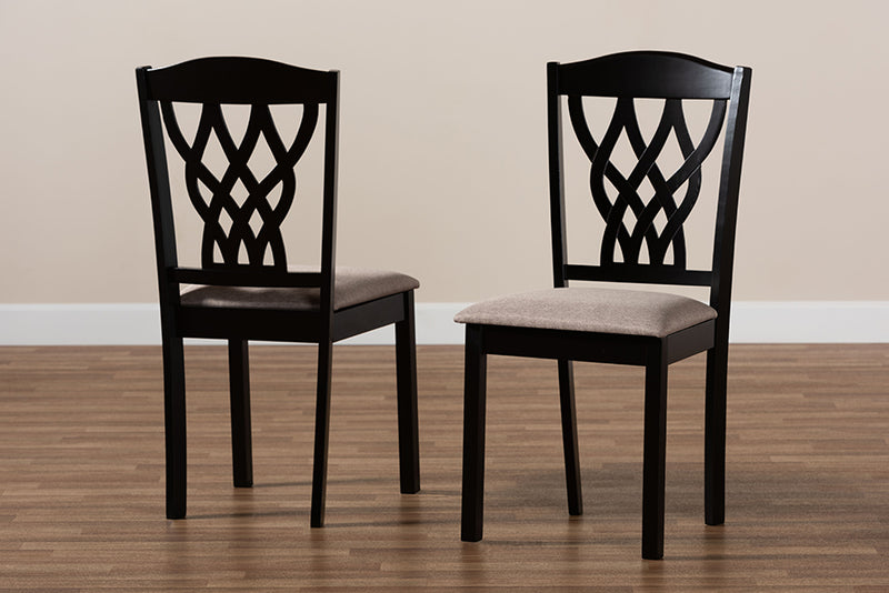 Vevina Modern and Contemporary Sand Fabric Upholstered and Dark Brown Finished Wood 2-Piece Dining Chair Set