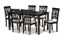 Reba Gray Fabric Upholstered and Dark Brown 7-Piece Dining Set Baxton