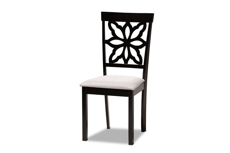 Reba Gray Fabric Upholstered and Dark Brown 7-Piece Dining Set Baxton