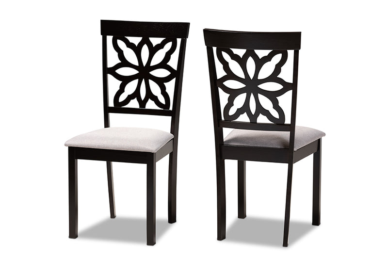 Lore Modern and Contemporary Gray Fabric Upholstered and Dark Brown Finished Wood 2-Piece Dining Chair Set