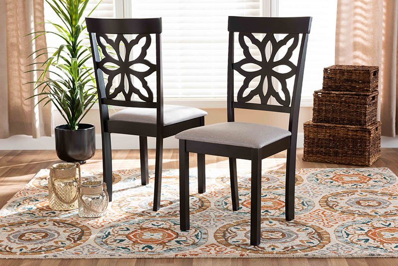 Lore Modern and Contemporary Gray Fabric Upholstered and Dark Brown Finished Wood 2-Piece Dining Chair Set