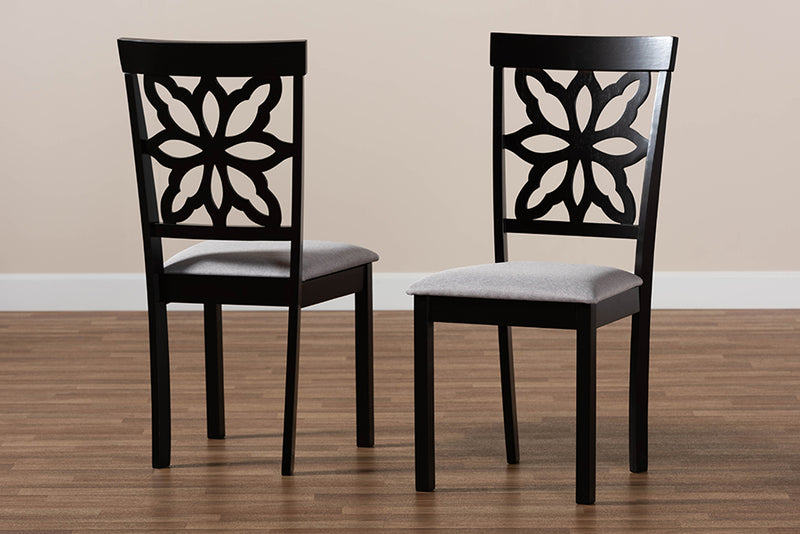 Lore Modern and Contemporary Gray Fabric Upholstered and Dark Brown Finished Wood 2-Piece Dining Chair Set