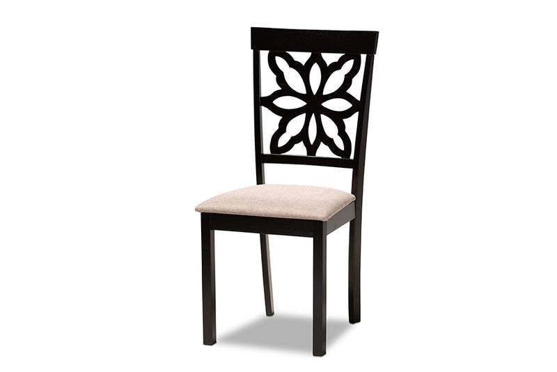 Reba Sand Fabric Upholstered and Dark Brown 7-Piece Dining Set Baxton