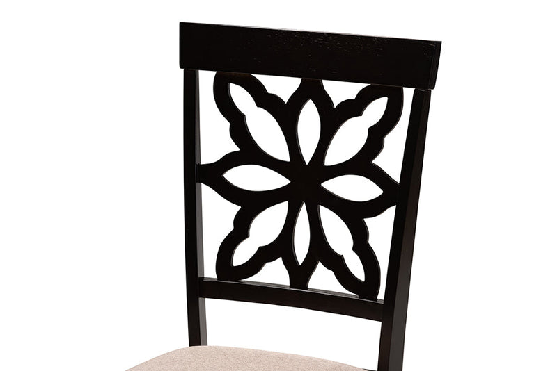 Reba Sand Fabric Upholstered and Dark Brown 7-Piece Dining Set Baxton