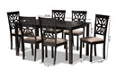 Reba Sand Fabric Upholstered and Dark Brown 7-Piece Dining Set Baxton