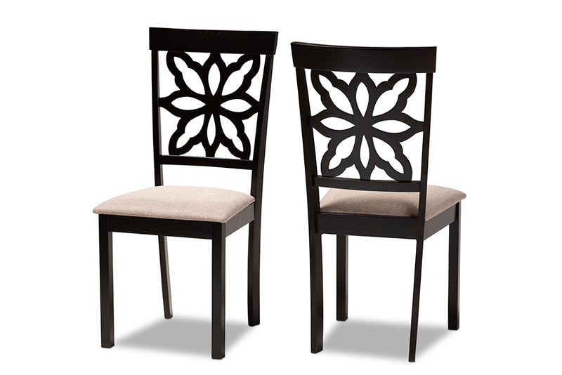 Lore Modern and Contemporary Sand Fabric Upholstered and Dark Brown Finished Wood 2-Piece Dining Chair Set