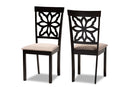 Lore Sand Fabric Upholstered and Dark Brown 2Pc Dining Chair Set Baxton