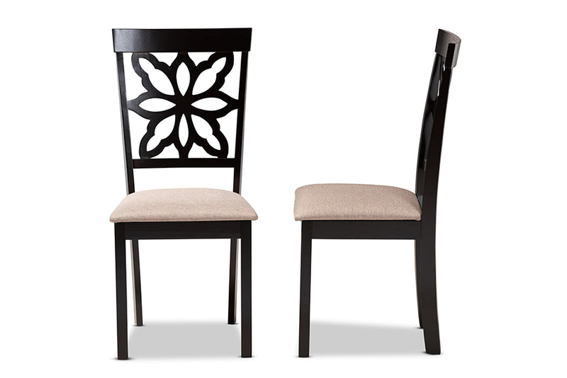 Lore Modern and Contemporary Sand Fabric Upholstered and Dark Brown Finished Wood 2-Piece Dining Chair Set