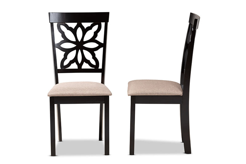 Lore Sand Fabric Upholstered and Dark Brown 2Pc Dining Chair Set Baxton