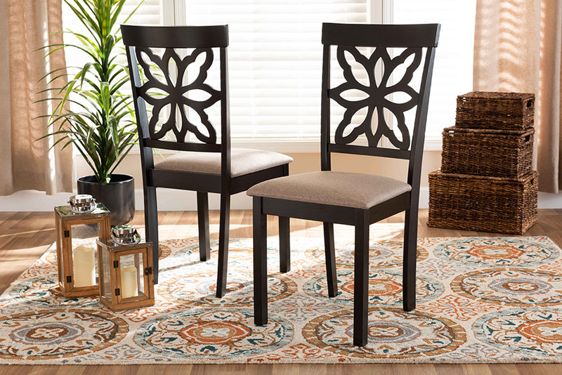 Lore Modern and Contemporary Sand Fabric Upholstered and Dark Brown Finished Wood 2-Piece Dining Chair Set